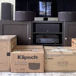 Klipsch Icon 7 speaker, subwoofer, and Yamaha Aventage receiver home theatre package