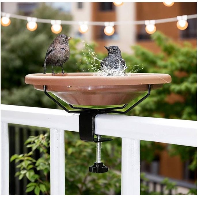 Bird Bath for Outside Deck Bowl Mount Bird Bath Unheated with Lightweight Detachable, Oriole Drinking Feeder, Adjustable Heavy Duty Sturdy Steel, Grea