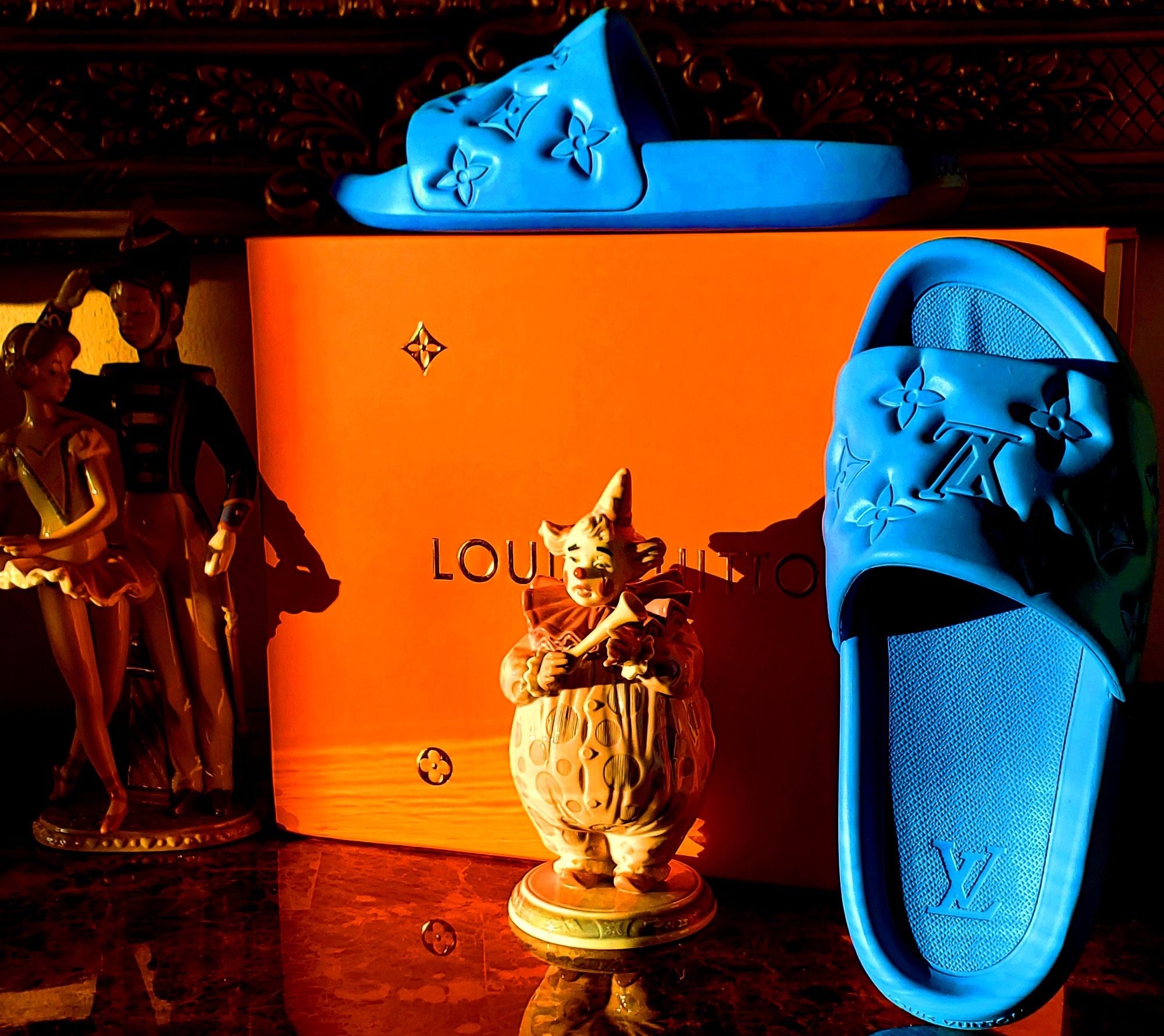 Louis Vuitton LV Waterfront Blue Monogram Embossed Mule Slides Sandals Unisex