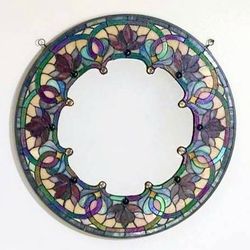 Vintage Round Wall Mirror In Decorative Tiffany Style Stained Glass Frame