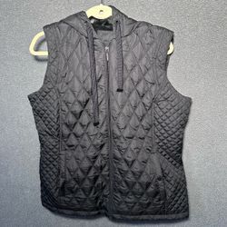 Weatherproof Black Quilted Hooded Vest, Fleece Lined, XL