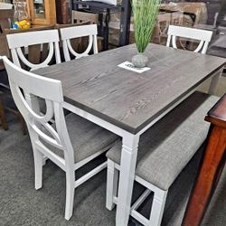 Solid Wood White Dining Table Set With 4 Chairs And Bench Black Friday 