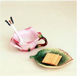 Ceramic Tea Cup and Saucer Set ，6OZ 3D Hand-Painted Flower and Lotus Leaf Coffee Mug，Gift for Women- Pink Rose