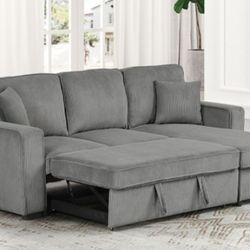 Brand New Grey Corduroy Sectional Sofa Storage Sleeper 