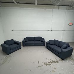 Blue Couch Loveseat Sofa Oversized Chair Set Used