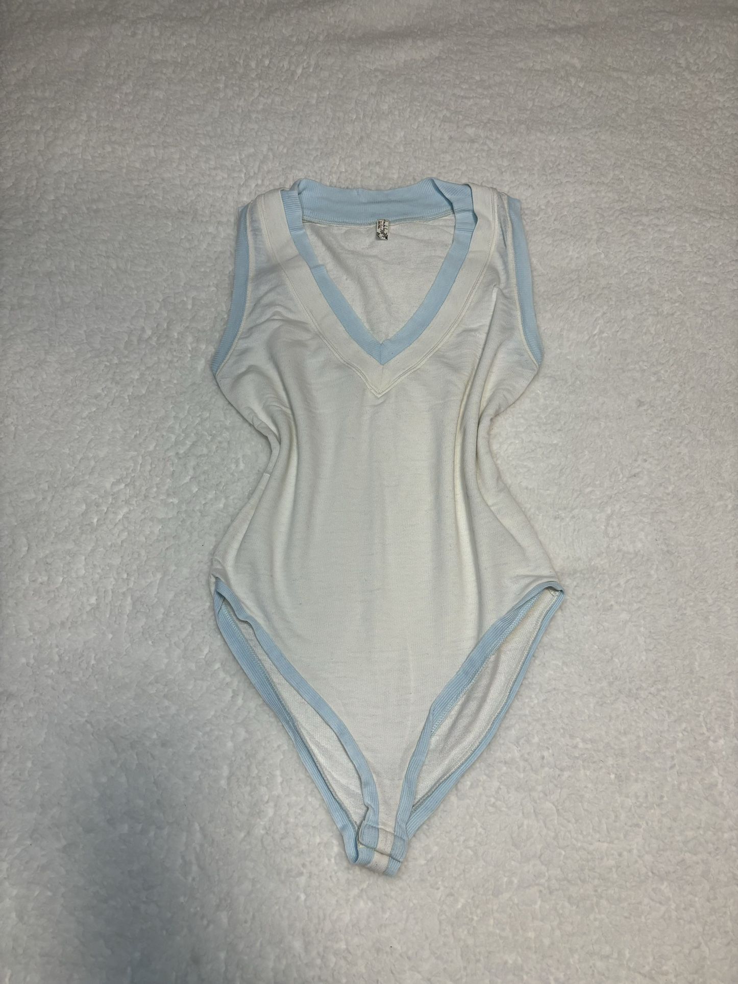 Free People Cozy Cool Girl Ivory Blue Bodysuit 