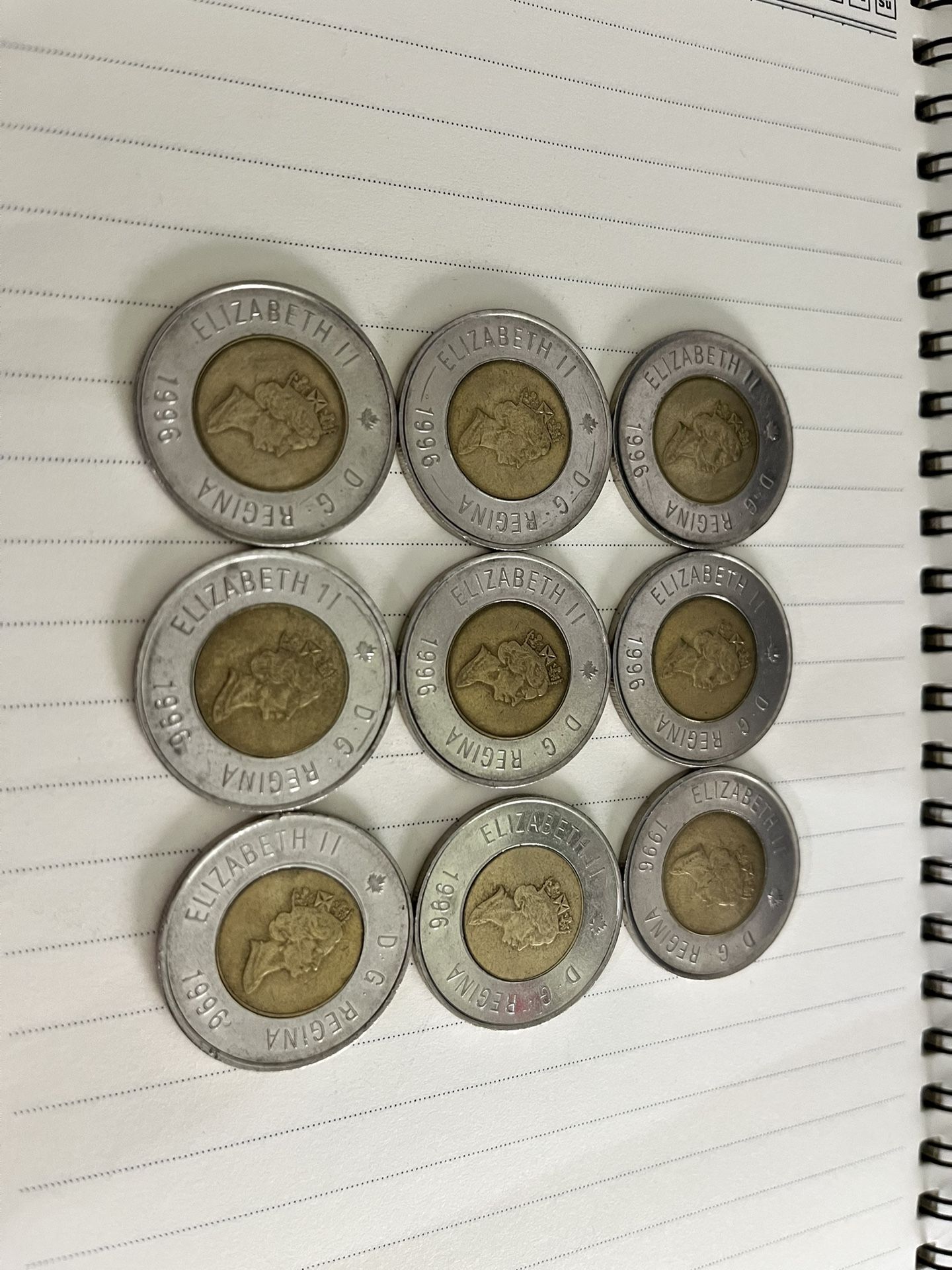 9- 1996 Canada 2 Dollar Coins