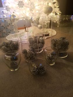 Christmas clear glass with silver pinecones