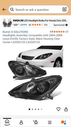 Headlights Assembly Compatible with 2004-2006 Lexus ES330, Factory Style, Black Housing Clear Corner LX(contact info removed) LX(contact info removed)