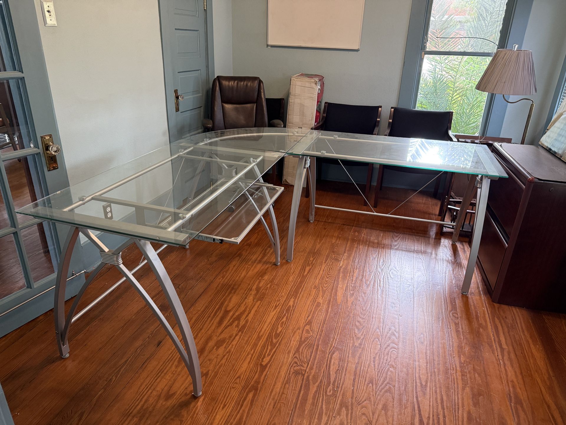 Modern Glass L Shaped Office Desk