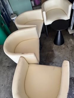 Cream Leather Tub Chairs – Set of 4