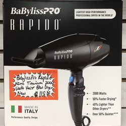 BabylissPro Rapido Nano Titanium 2000 Watt Hair Blow Dryer New 