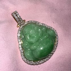 18k Gold 2.65 Carrot Buddha Jade Pendant 