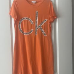 Women’s Orange Calvin Klein T-shirt Dress - Size M
