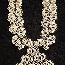 Monet Big Chucky White Design Pattern 16" Necklace Very Rare!