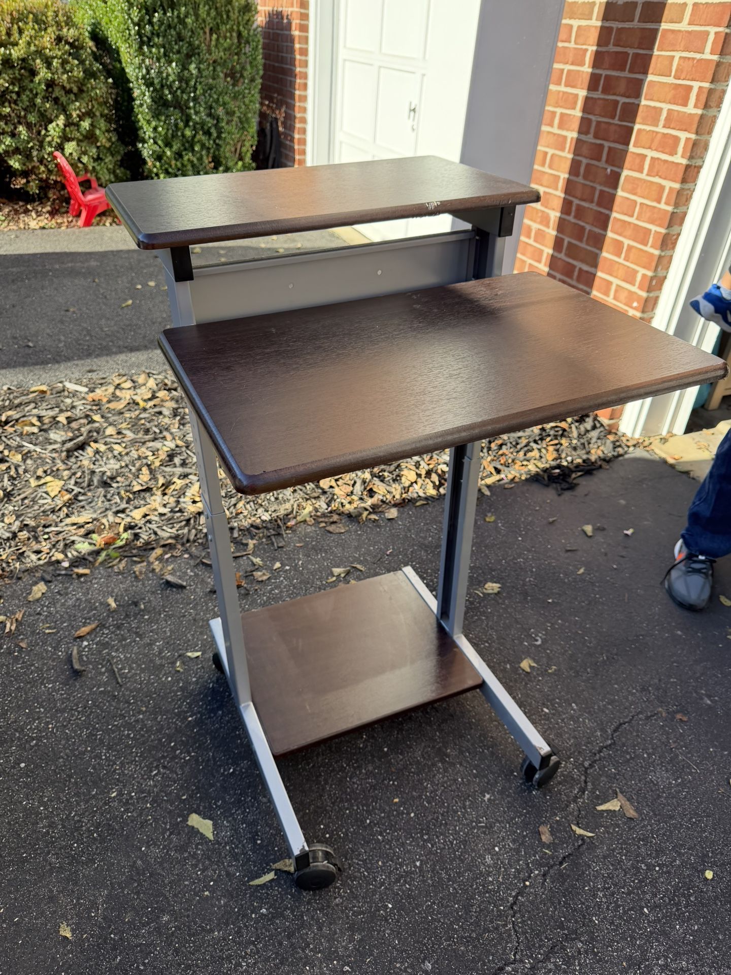 Stand Up Desk Two Tier With Adjustable Height On Wheels