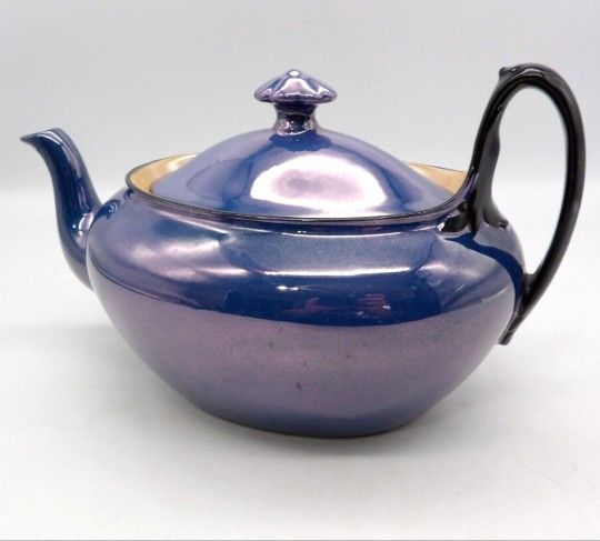 Vintage Czechoslovakia Phoenix China Tea Pot Blue Orange Lusterware