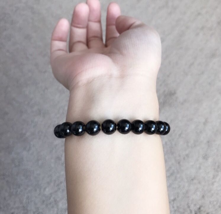 Natural Black Crystal Beads Charm Bracelet