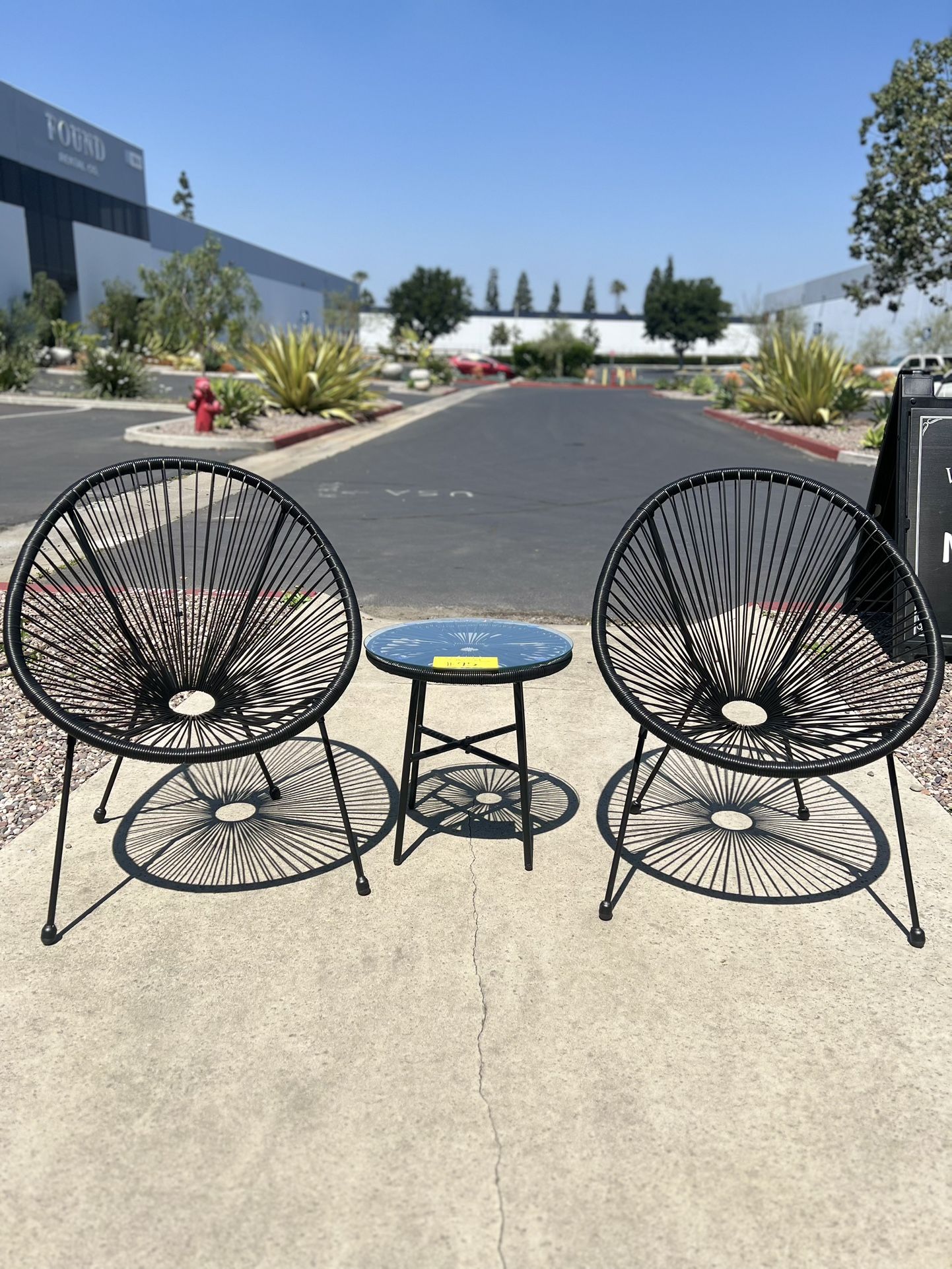 $95.00 New 3 Pieces Outdoor Patio Acapulco Chair Table Set With Glass Bistro Porch Poolside