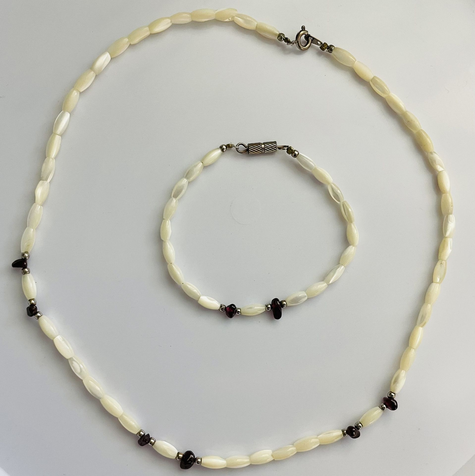 Freshwater Rice Pearl and Amber Necklace and Bracelet Set