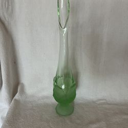 Vintage Viking Glass Spring Frosted Green Cabbage Leaf Swung Vase 13”