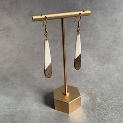 Handmade dangle Earrings- Wood + Cream Resin 