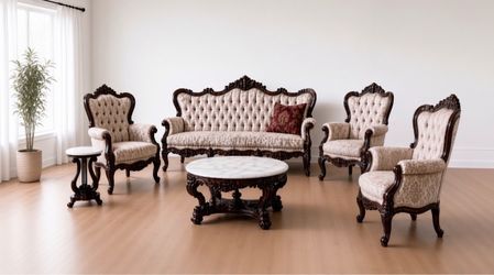 Victorian Parlor set three chairs plus sofa plus coffee table and a side table 6 piece set