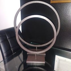 Modern Metal Double Ring Sculpture on Base