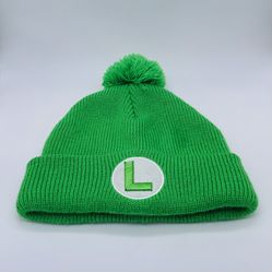 Nintendo Super Mario Luigi Winter Beanie Cap Hat with Pom Pom One Size Green 2018 USED