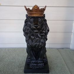 Majestic Lion Themed Ornament | Black Lion with Bronzed Gold Crown | Lion Ornament | Sitting Lion Ornament | Gift for the Home