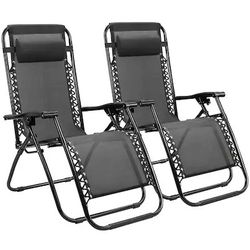 Zero Gravity Chair Set of 2 Stackable Black Steel Frame Spring motion Recliner Chair with Mesh Seat
