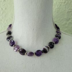 Vintage Necklace Choker Beaded Purple Amethyst Silver Plated Accent 18" Toggle