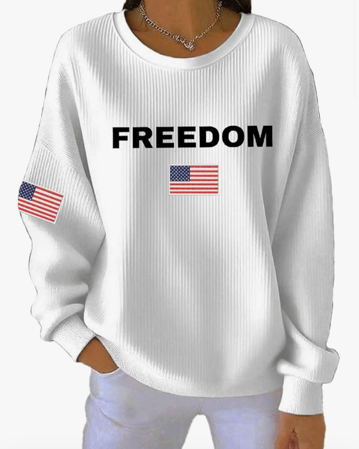 Women's FREEDOM American Falg Print Round Neck size Medium Sweatshirt