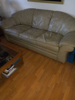 Sealy beige leather pillow top sofa and love seat