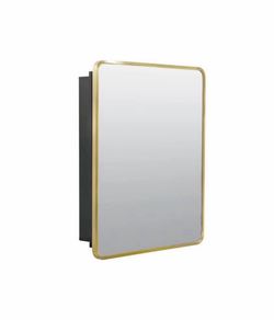 24 in. W x 30 in. H Rounded Corner Rectangular Brushed Gold Medicine Cabinet with Mirror