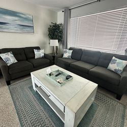 Grey Sleeper Couch And Love Seat 
