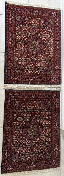 Rare Matching Pair Hand-Knotted Persian Bidjar Wool Rugs (26” x 37”)