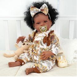 BABESIDE Reborn Black Baby Dolls, 20 Inch Realistic Cute Soft Body Baby Doll Real Life Baby Dolls with Accessories for 3+ Year Old Girls Gifts, Preten