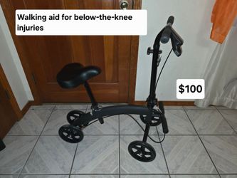 Walking aid for below-the-knee $100
Medline Seated mobility scooter, knee walker
8” wheels
300 lb capacity
For Leg & Foot injuries
Has foot pegs for r