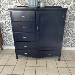Refinished Vintage Dresser / Cabinet – Navy (Anchors Aweigh) – 5 Drawers + Cabinet