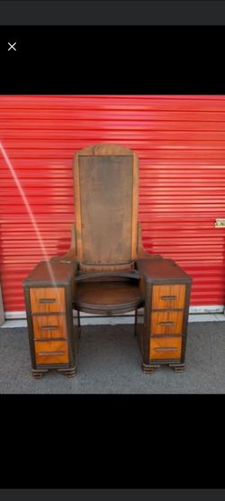 Art deco vintage Wood Vanity Dressing Table w Mirror & Drawers