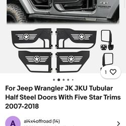 Tubular half doors with side mirrors fit 2007 to 2018 jeep Wrangler JK, JKU