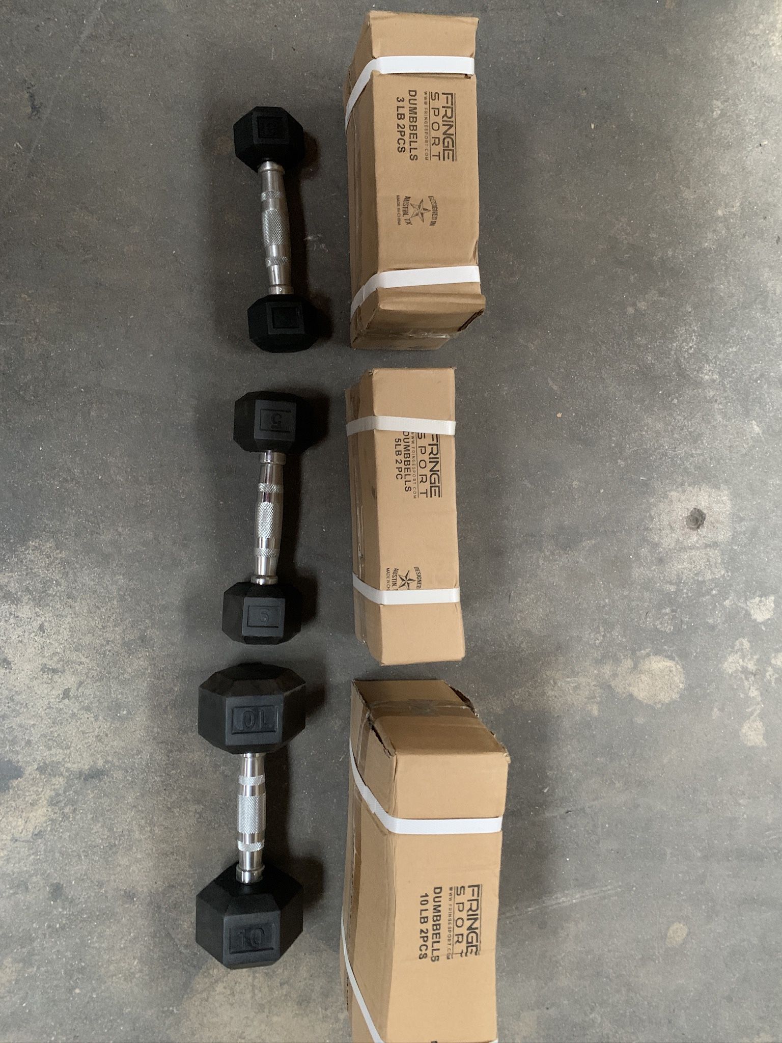 Set Of 3lb, 5lb, And 10lb Dumbells - $40