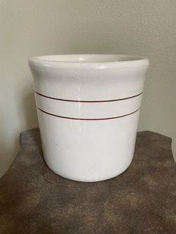 Vintage Crock with 2 thin Brown Strips 