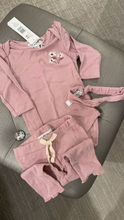 Brand New With Tags Willow & Whimsy Baby Girl Playwear Organic Cotton Set Of Pants | Onesie | Headband