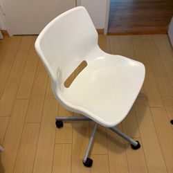 IKEA Snille white plastic swivel desk chair with height-adjustable base