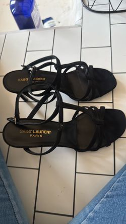 (Size 38) Saint Laurent Paris Black Strappy Heeled Sandals