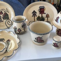 Birdhouse Stoneware Decor High End 