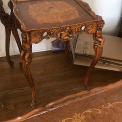1930 Pair Of Walnut And Satin  Inlayend Tables And Coffee Table