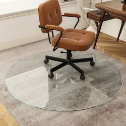 46 in. x 46 in. Clear Round Glass Chair Mat Indoor Floor Mat
